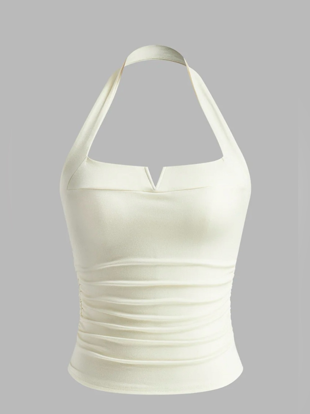 Commense Cream Halter Crop Top with V-Notch
